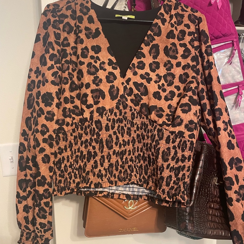 Gianni Bini Leopard Print Blouse - Black and Brown